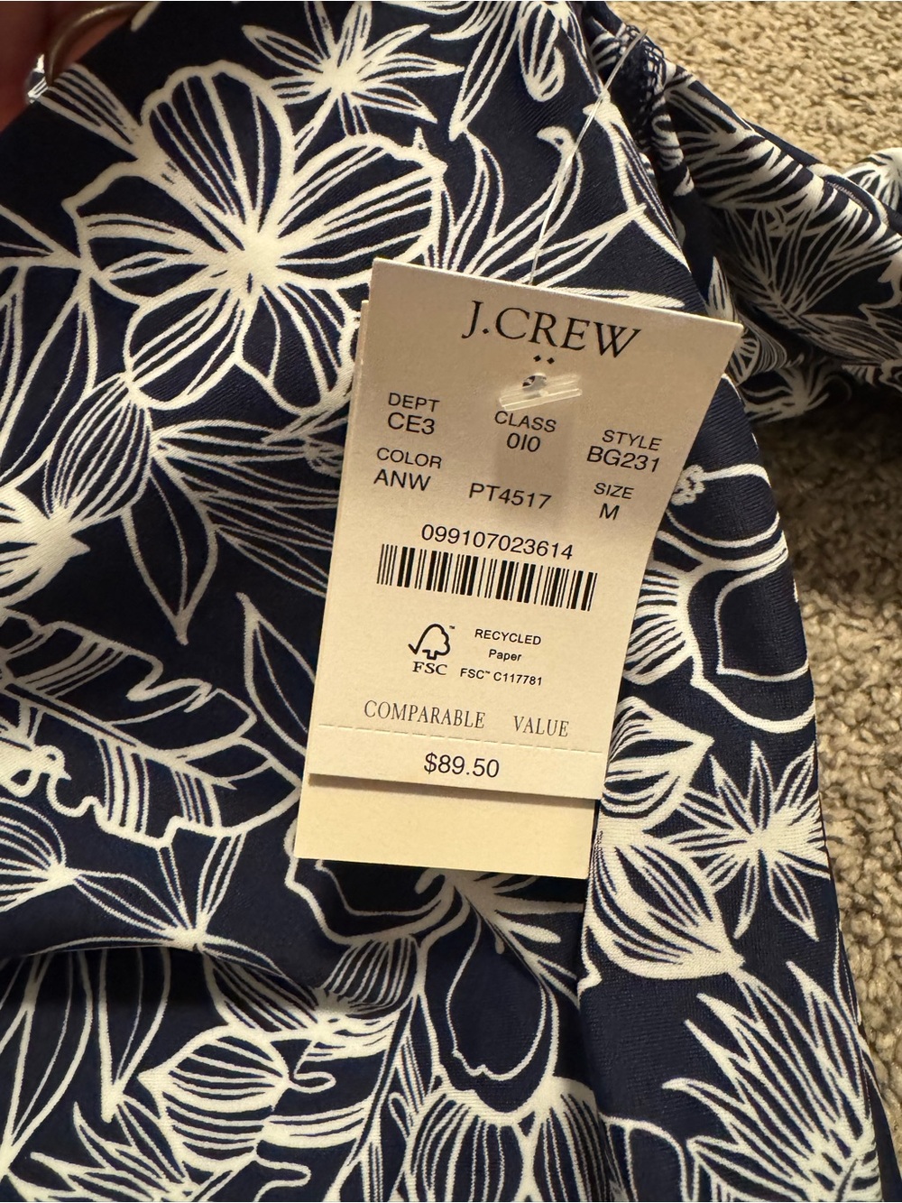 J. Crew Navy and White Floral Rash Guard top SPF 50 - new with tags - Picture 2 of 3